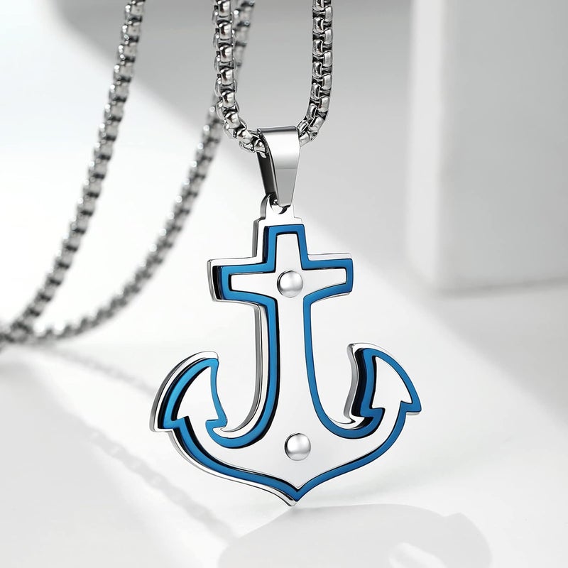 YA MI Mens Necklace, Anchor Pendant for Men Boys, 18K Gold Plated 316L Stainless Steel Jewelry Gifts for Father's Day - Image 2